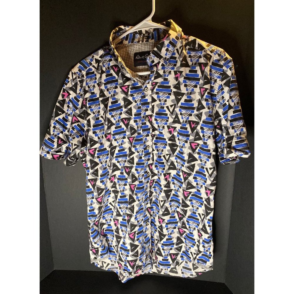 Robert Graham Tailored All Over Print Geometic Polo Shirt Mens L Golf Casual